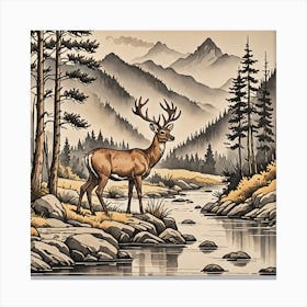 Deer In The Mountains Canvas Print