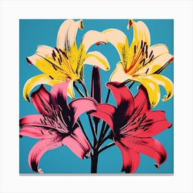 Andy Warhol Style Pop Art Flowers Lily 4 Square Canvas Print