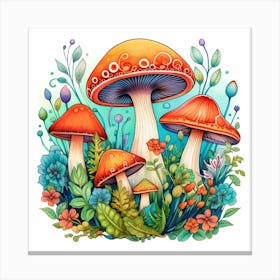 Mushrooms And Flowers 70 Canvas Print