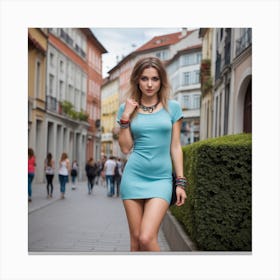 89 Very Beautiful Random Expression 25 Years Old European Woman In Random Solid Color Short Dress With Canvas Print