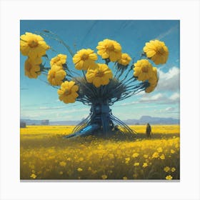 Yellow Flowers In Field With Blue Sky Professional Ominous Concept Art By Artgerm And Greg Rutkows (6) Canvas Print