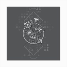 Vintage Broad Leaved Anemone Botanical with Line Motif and Dot Pattern in Ghost Gray n.0120 Canvas Print