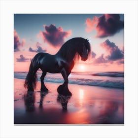 Horse On The Beach At Sunset Canvas Print