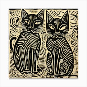 Two Cats Linocut Canvas Print