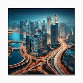 Singapore Cityscape At Night Canvas Print