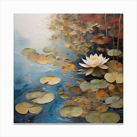 Surface of water with water lilies and maple leaves 1 Canvas Print