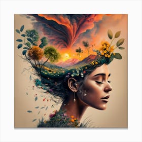 Girl With Flowers In Her Head Canvas Print