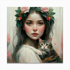 Women And Cat Photo Painting Poster Typograp Canvas Print