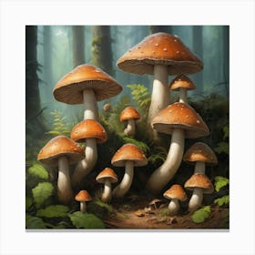 Mushrooms In The Forest Art Print 1 Canvas Print