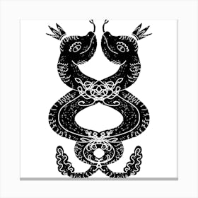 Two snakes in crowns linocut stylized Canvas Print