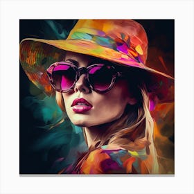 Woman In Hat And Sunglasses 1 Canvas Print