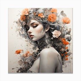 Girl With Flowers Canvas Print