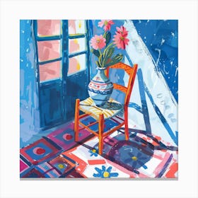 Colorful Room Painting With Flowers And Chair A Cheerful Artwork Canvas Print