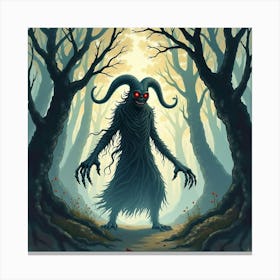 Horror Fiend In A Watercolor Forest Of Twisted Branches 1 Canvas Print