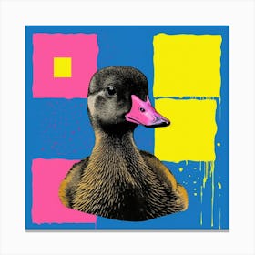 Duckling Geometric Pattern Linocut Style 3 Canvas Print