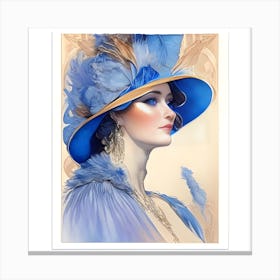 Blue Feathered Hat Canvas Print