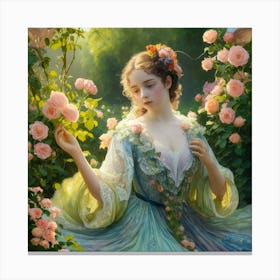 Garden Serenity Émile Vernon S Watercolor Portrait Of Blooming Roses And Lilies (3) Canvas Print