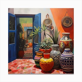 Moroccan Pots and Doorway 1 Canvas Print