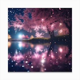 Pink Reflections of Cherry Blossom Trees at Midnight Canvas Print
