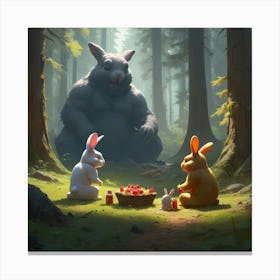 Rabbits In The Woods 3 Canvas Print