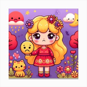 Kawaii Girl With Cat 1 Canvas Print