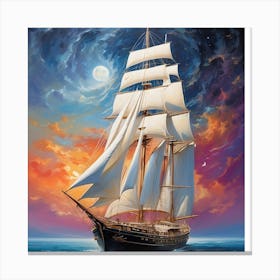 Sailing Ship At Night Canvas Print