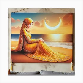 Muslim Woman On The Beach Canvas Print