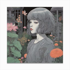 Girl In A Garden Canvas Print