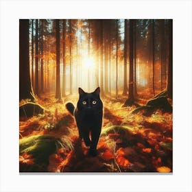 Ai Black Cat Autumn Tree Forest 1 Canvas Print