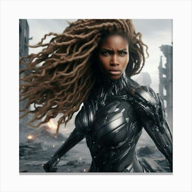 Black Futuristic Warrior Woman-1 Canvas Print