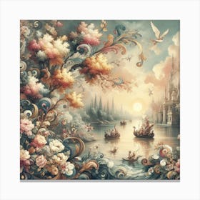 A wonderful painting of a castle with the sea and sailboats next to it 11 Canvas Print