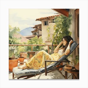 Woman Relaxing On Patio 1 Canvas Print