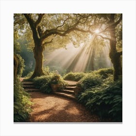 Rays Of Light Through The Forest Canvas Print
