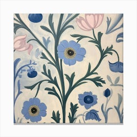 Blue And Pink Flowers Art Canvas Print