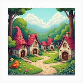 Whimsical Gnome Village With Tiny, Enchanted Houses And Magical Creatures 1 Canvas Print