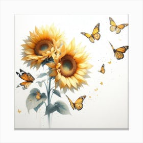 Radiant Sunflowers and Butterflies Gracefully 2 Canvas Print