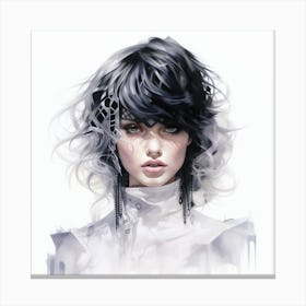 Portrait Of A Girl With Black Hair Canvas Print