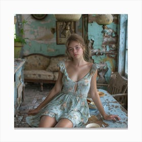 Girl In An Abandoned House Canvas Print