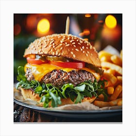 Hamburger And Fries Canvas Print