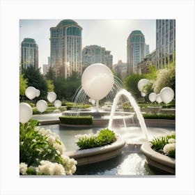 White Balloons In A Fountain Canvas Print