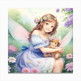 Fairy Girl With Teddy Bear Canvas Print