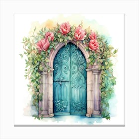 Blue Door With Roses 1 Canvas Print