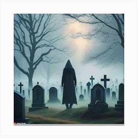 Man Walking Through A Cemetery 2 Canvas Print