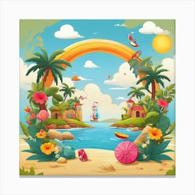 Cartoon Summer Background Canvas Print