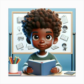 African American 6 years reading book 3D ART 2 Canvas Print