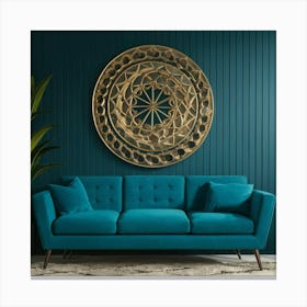 Blue Sofa In A Living Room Canvas Print