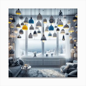 Living Room With Hanging Lamps 1 Canvas Print