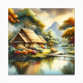 Asian House By The Lake Canvas Print