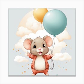 Cartoon Mouse With Balloons Canvas Print