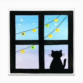 Watercolor Painting Of A Cat By The Window Canvas Print